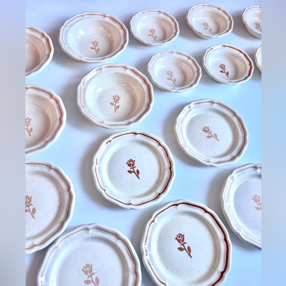 Vintage Restaurantware 18 Piece Plates Bowls Pink Speckled